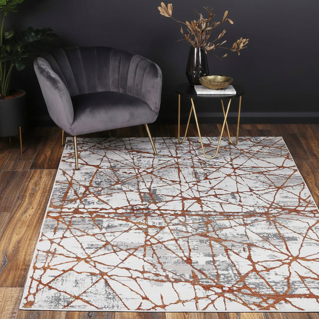 Lisbon James Grey & Orange Geometric Rug