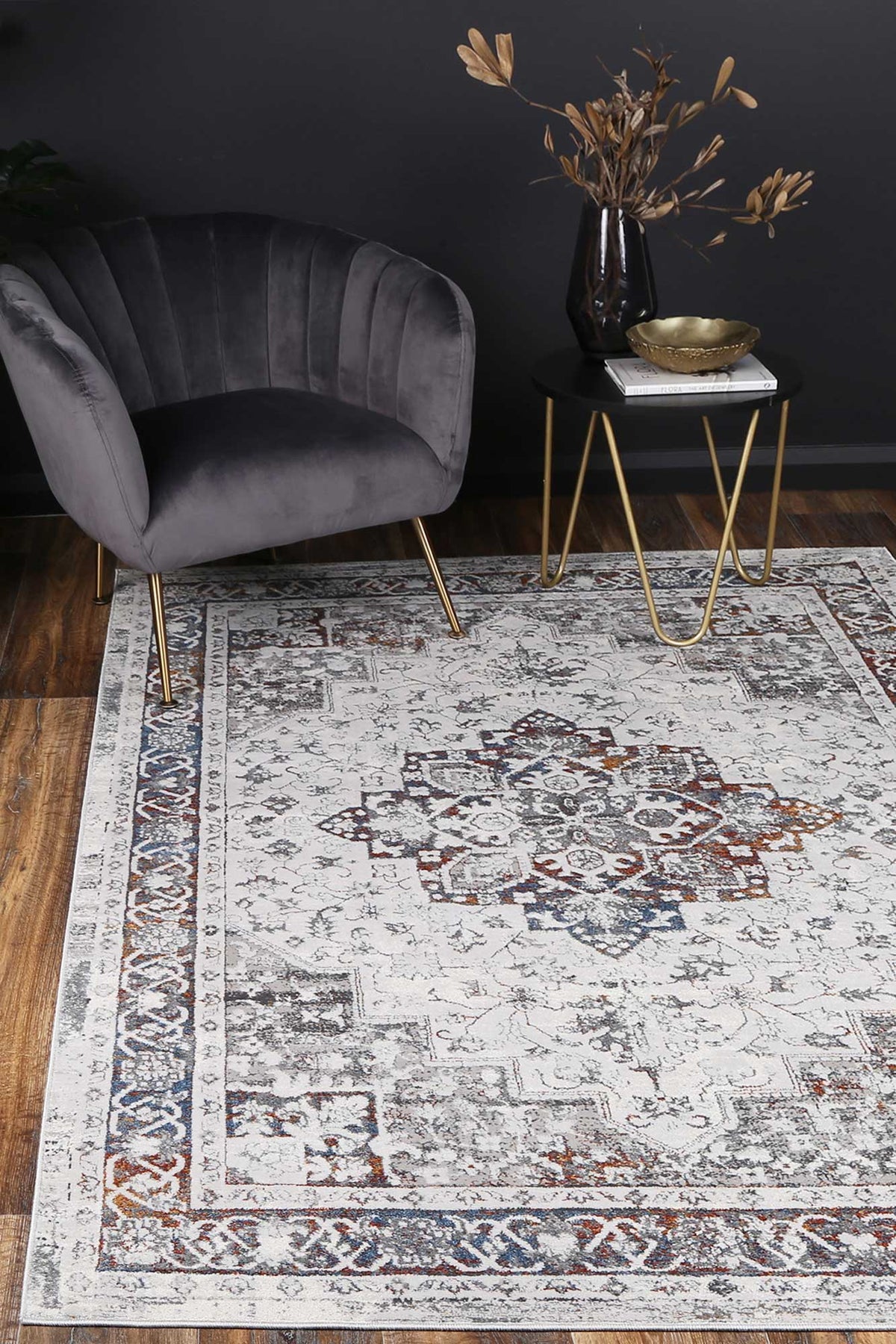 Lisbon Camila Grey & Blue Traditional Rug