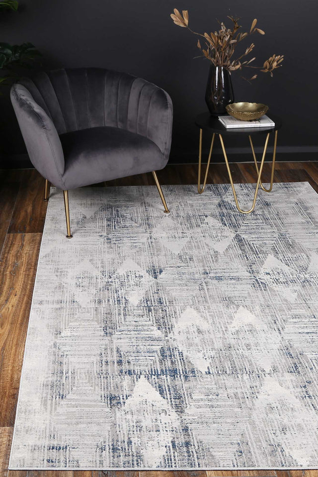 Lisbon Harlequinn Grey & Blue Geometric Rug