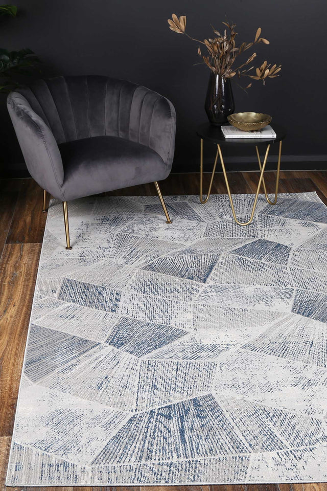Lisbon Mason Grey & Blue Geometric Rug