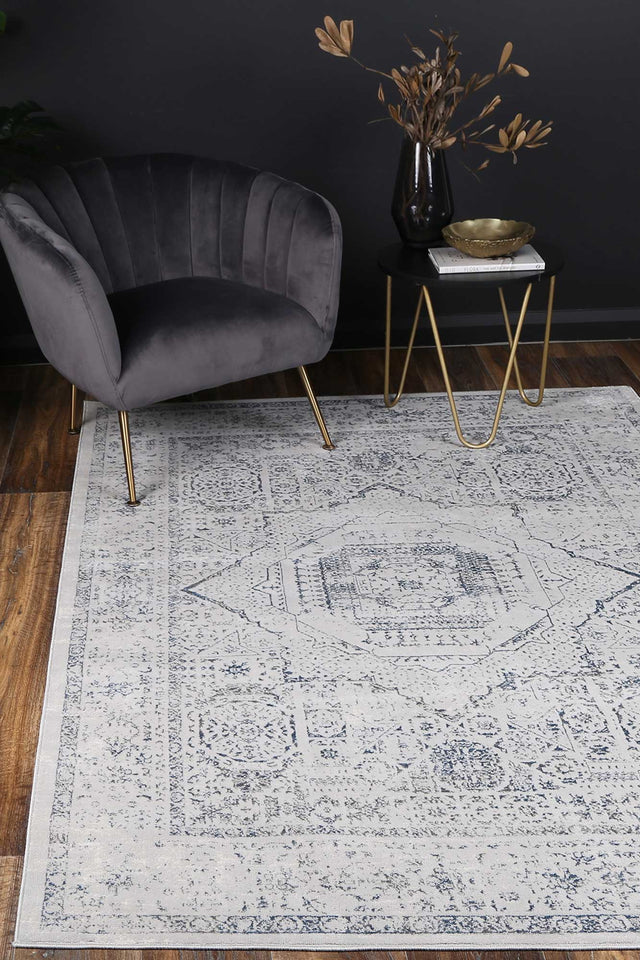 Lisbon Luna Cream & Blue Traditional Rug