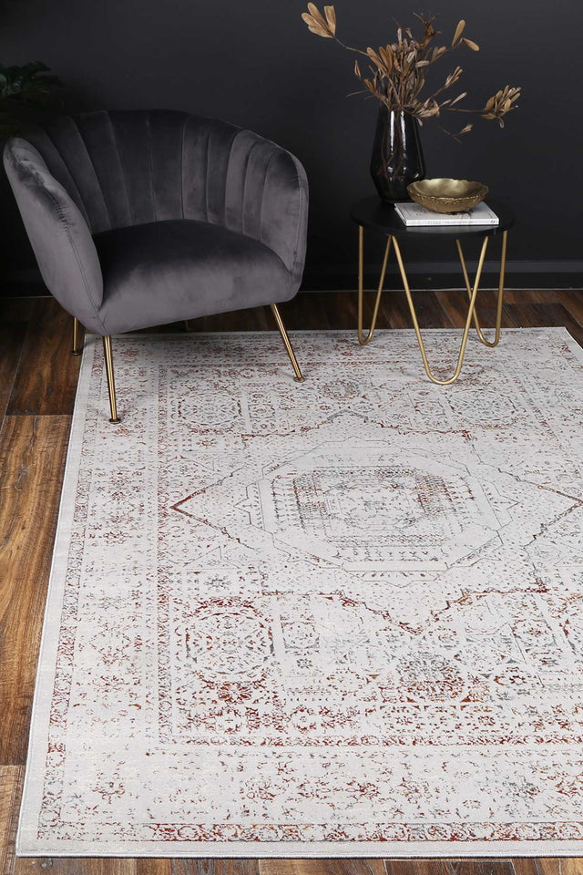 Lisbon Luna Cream & Red Traditional Rug