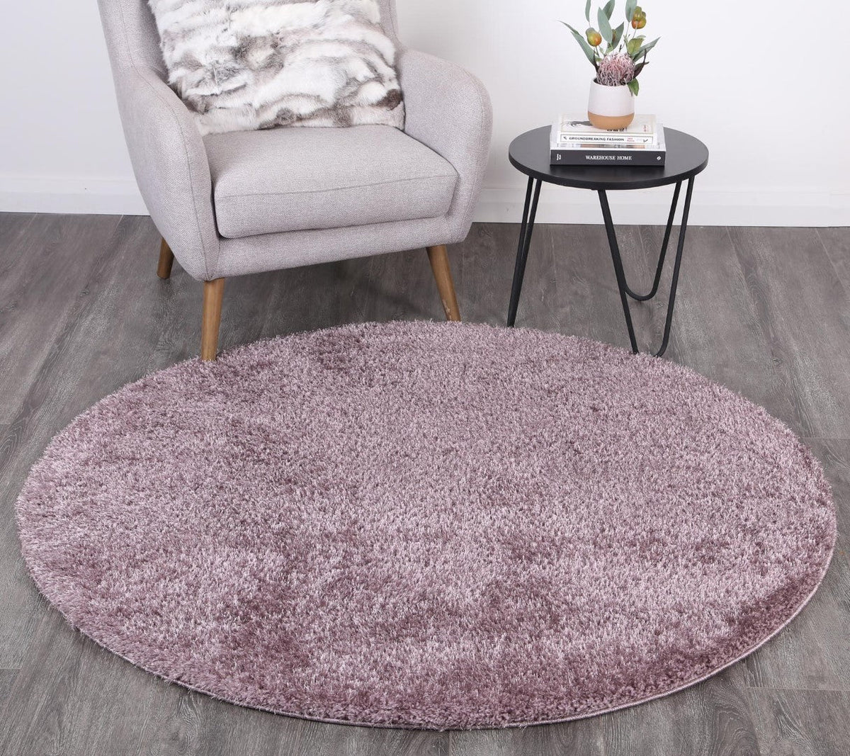 Plush Soft Shag Round Rug Lilac