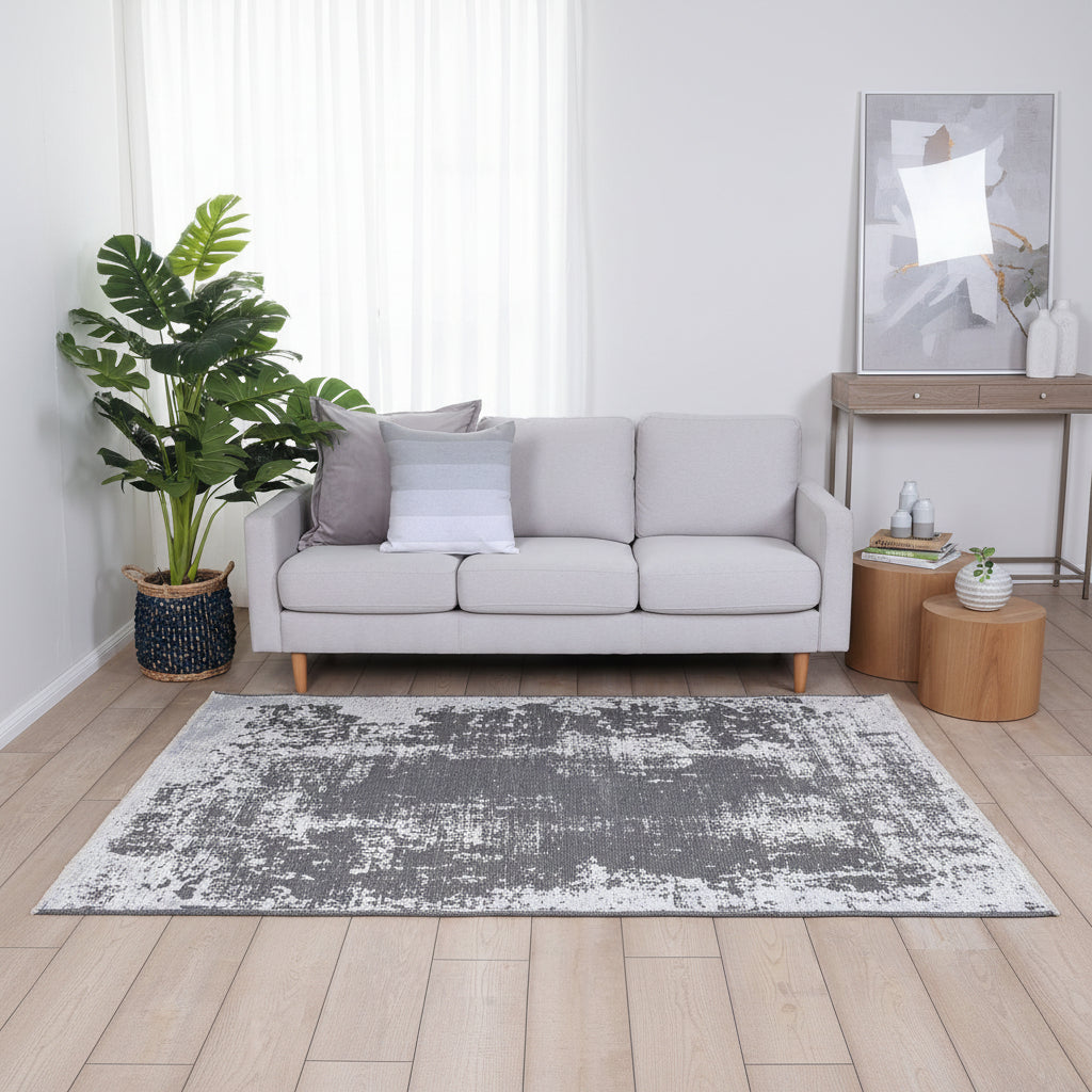 Rustic Faded Grey Abstract Rug