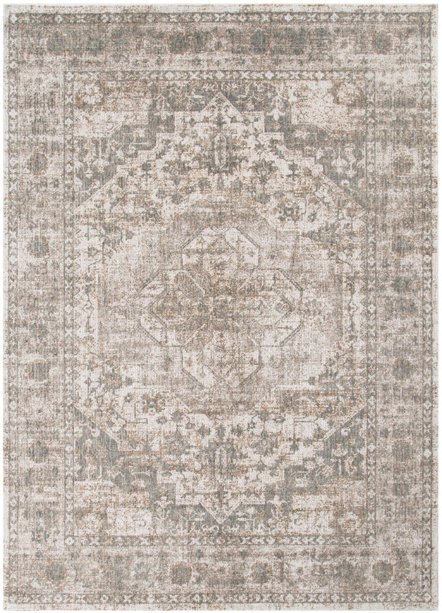 Solene Grand Cream & Olive Distressed Medallion Vintage Rug - S600
