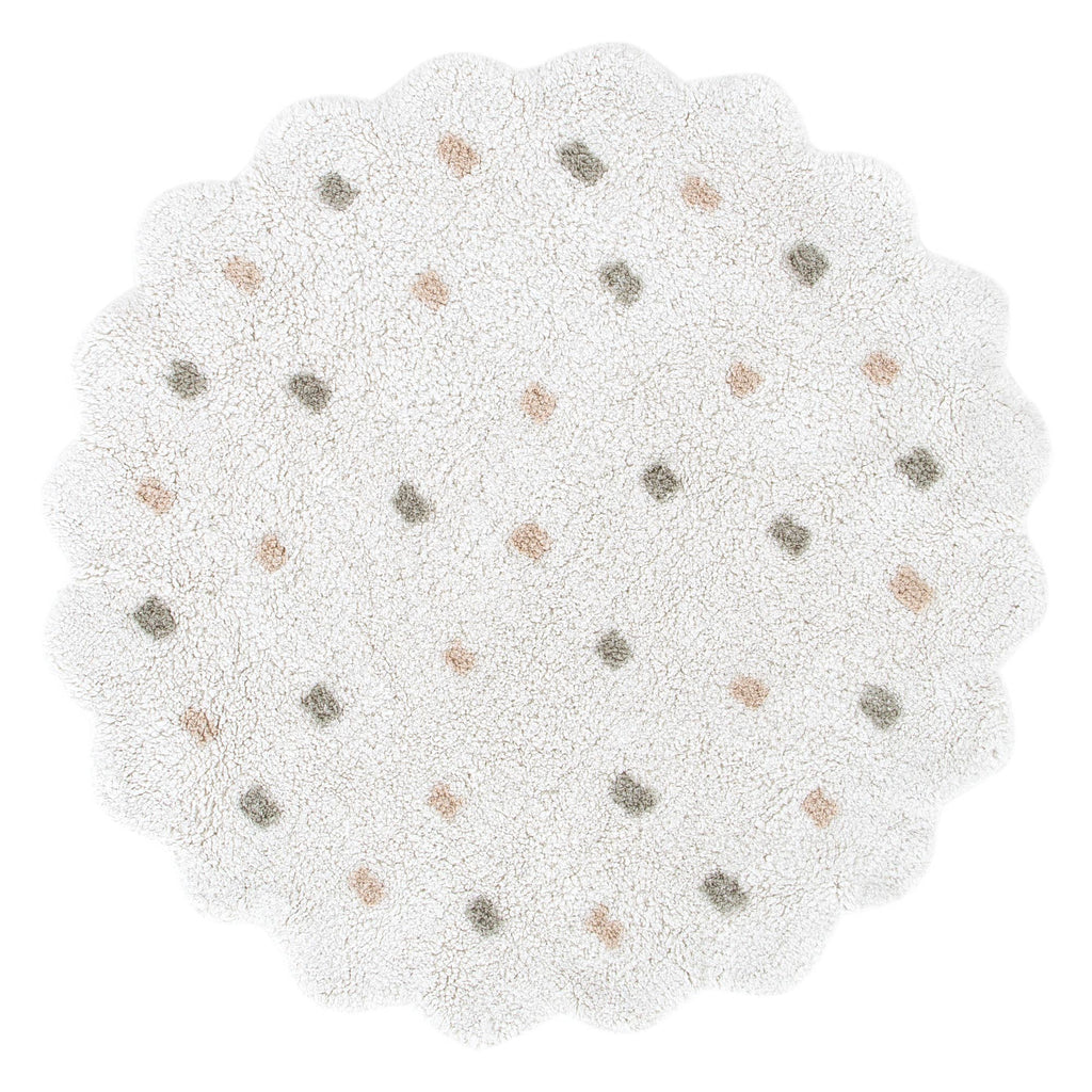 Tranquil Round Scalloped Kids Rug White & Multi: New Arrival