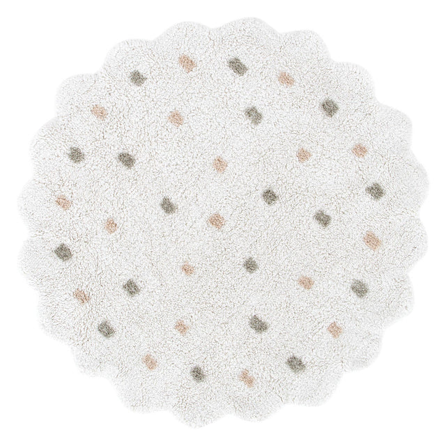 Tranquil Round Scalloped Kids Rug White & Multi: New Arrival
