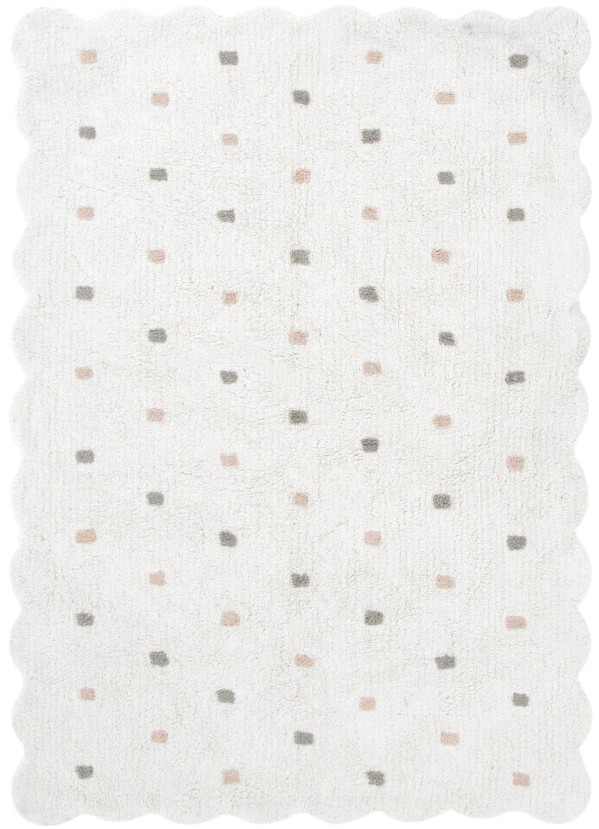 Tranquil Rectangle Scalloped Kids Rug White & Multi: New Arrival