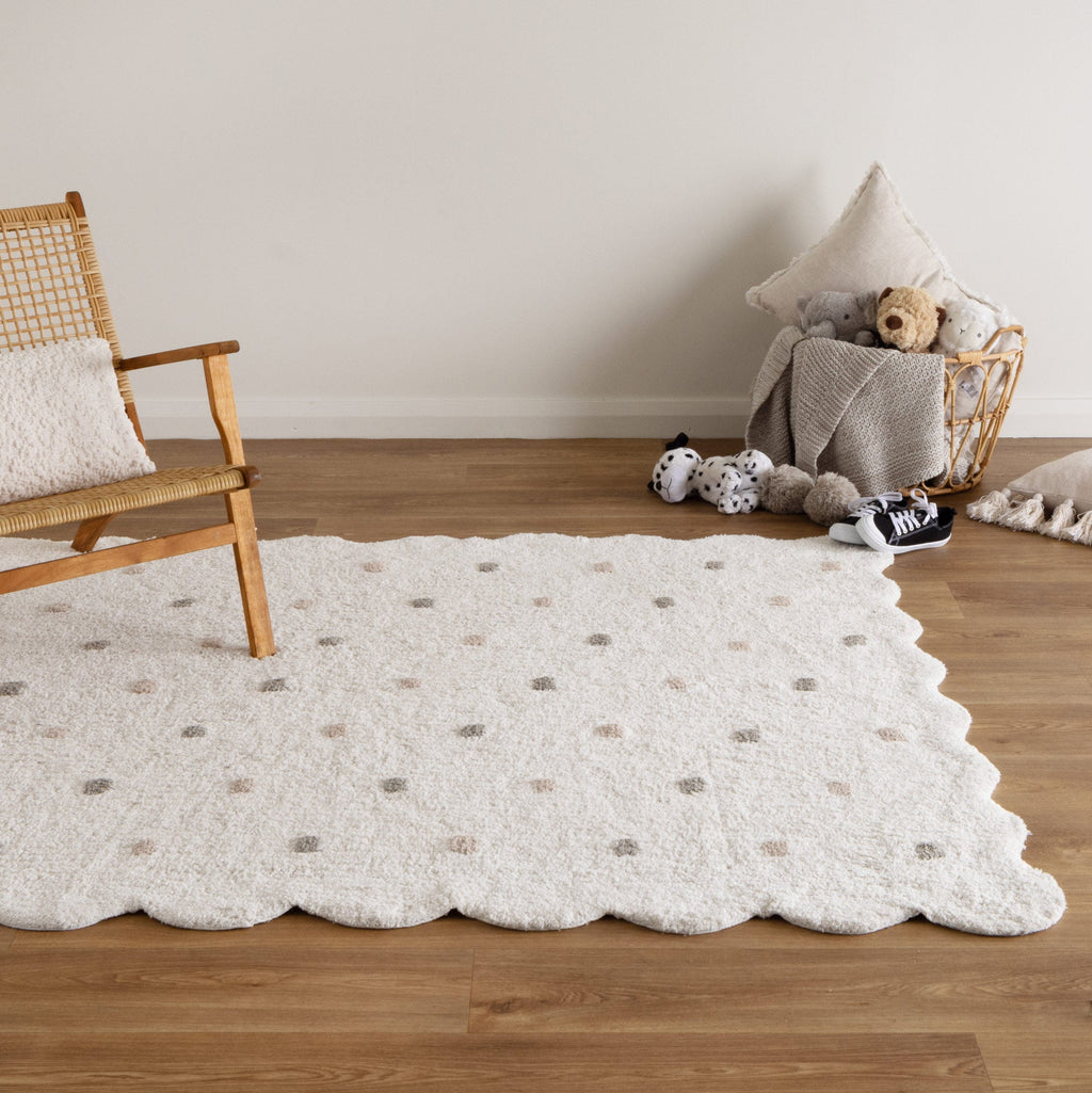 Mellow Rectangle Scalloped Kids Rug White & Multi: New Arrival