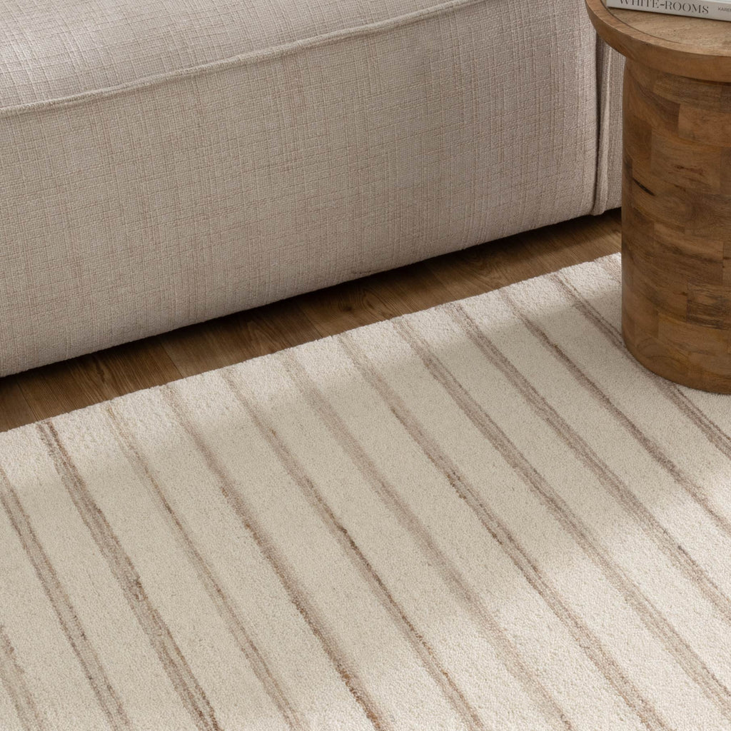 Praia Stripes Ivory Beige Wool Rug