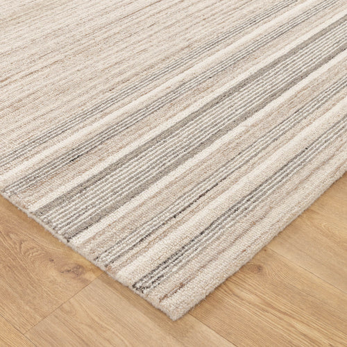 Algarve Multi Stripe Beige Grey Wool Rug