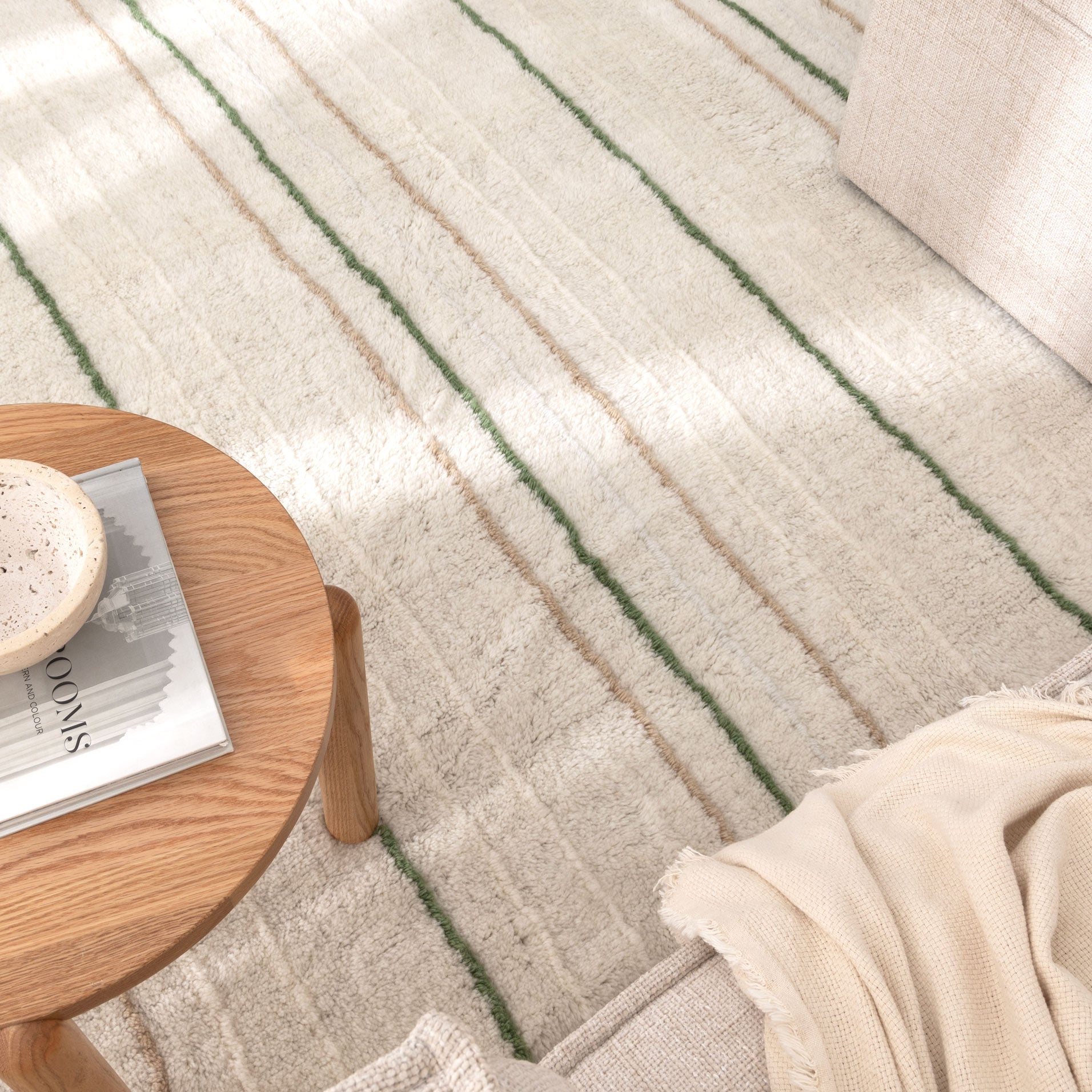 Highlands Olive Stripe Washable Wool Rug