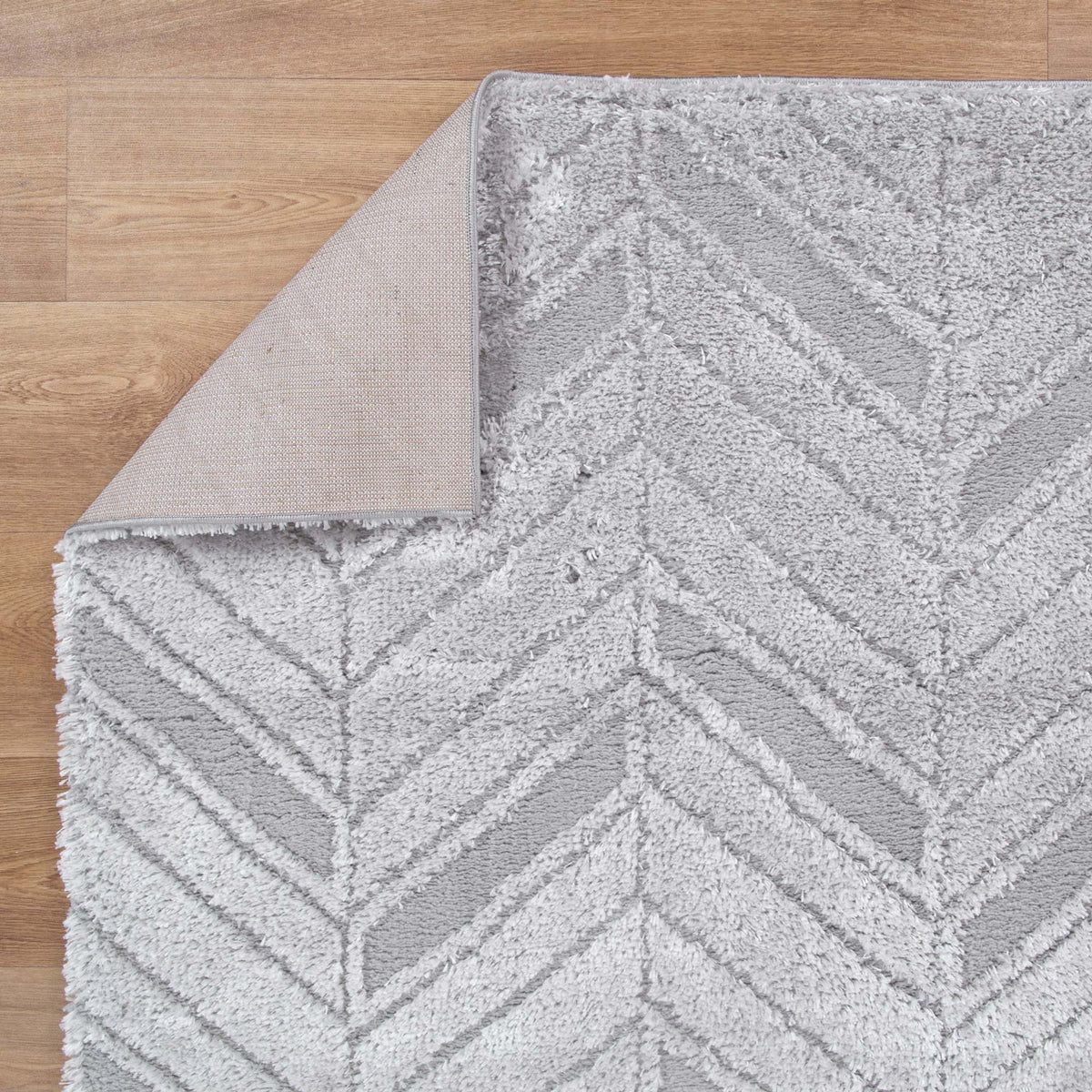 Gentle Chevron Silver Shag Rug