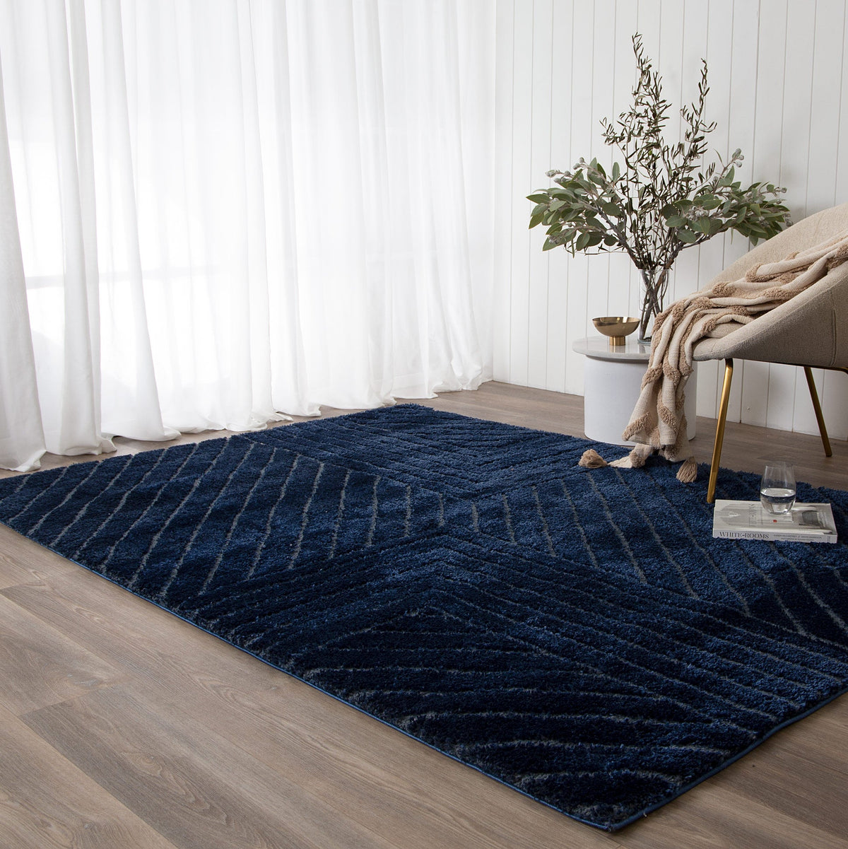 Gentle Modern Navy Shag Rug