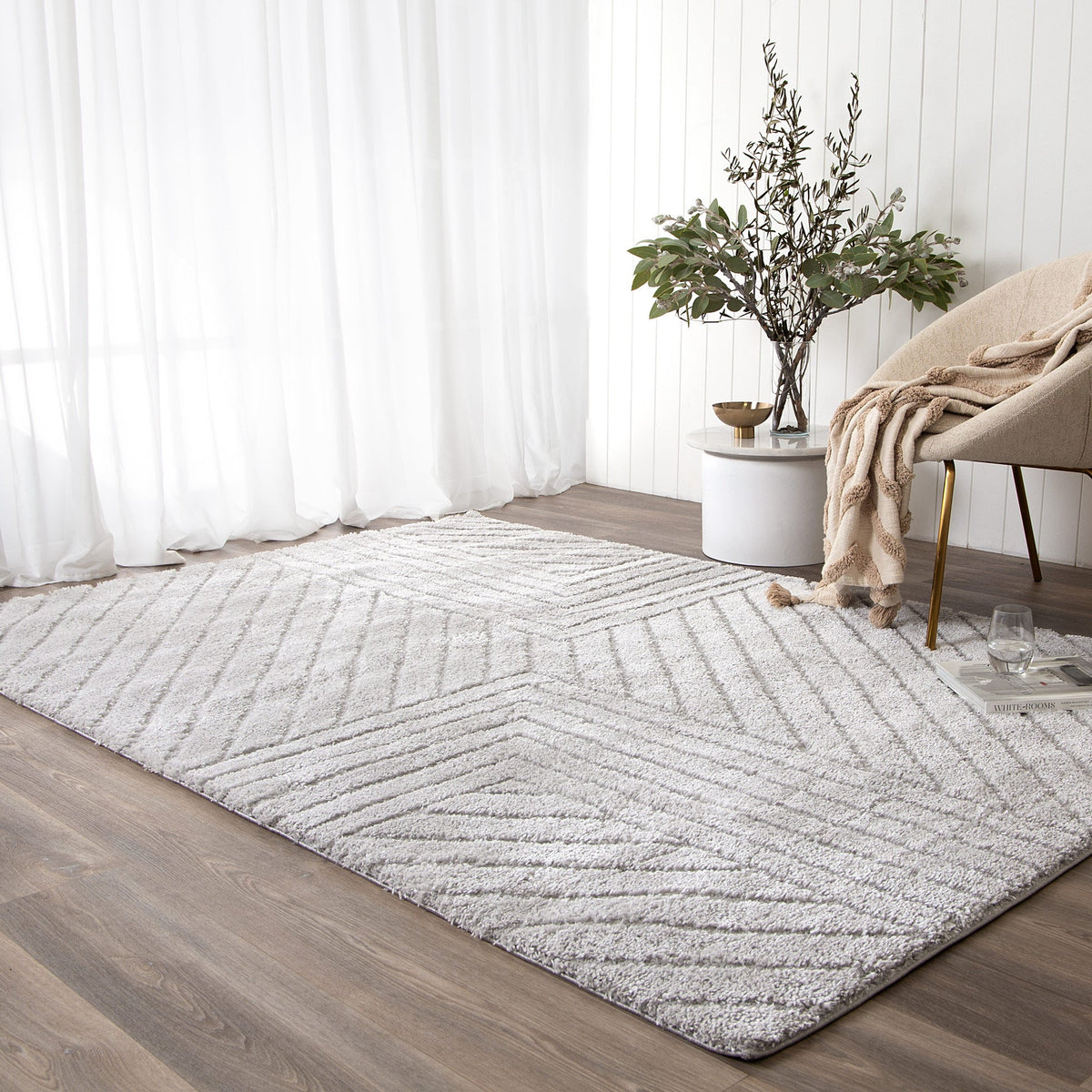 Gentle Modern Silver Shag Rug