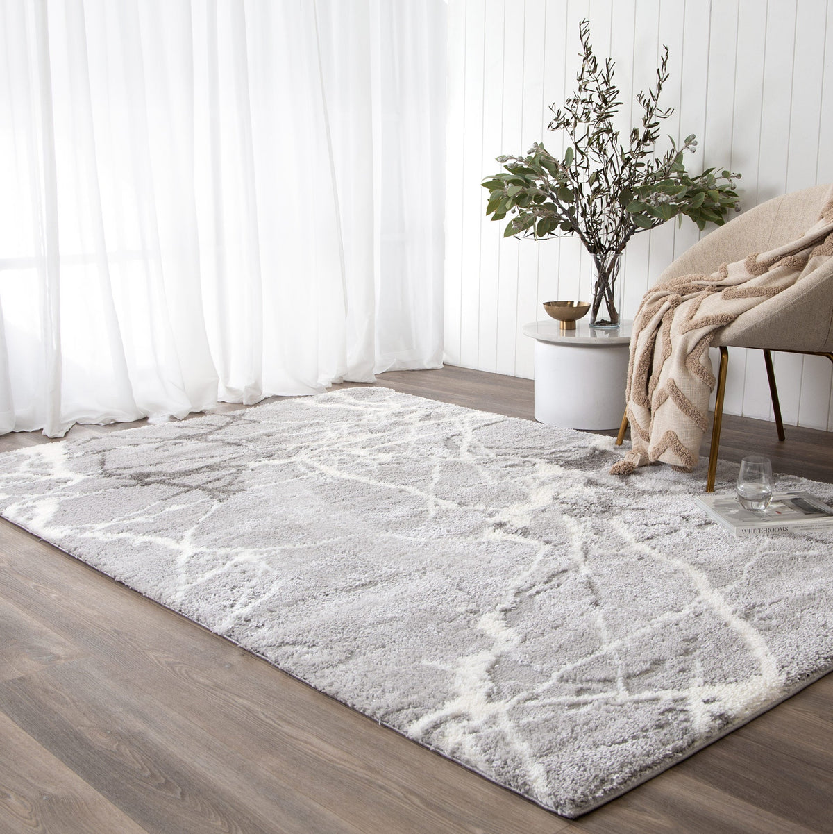 Gentle Abstract Silver Shag Rug