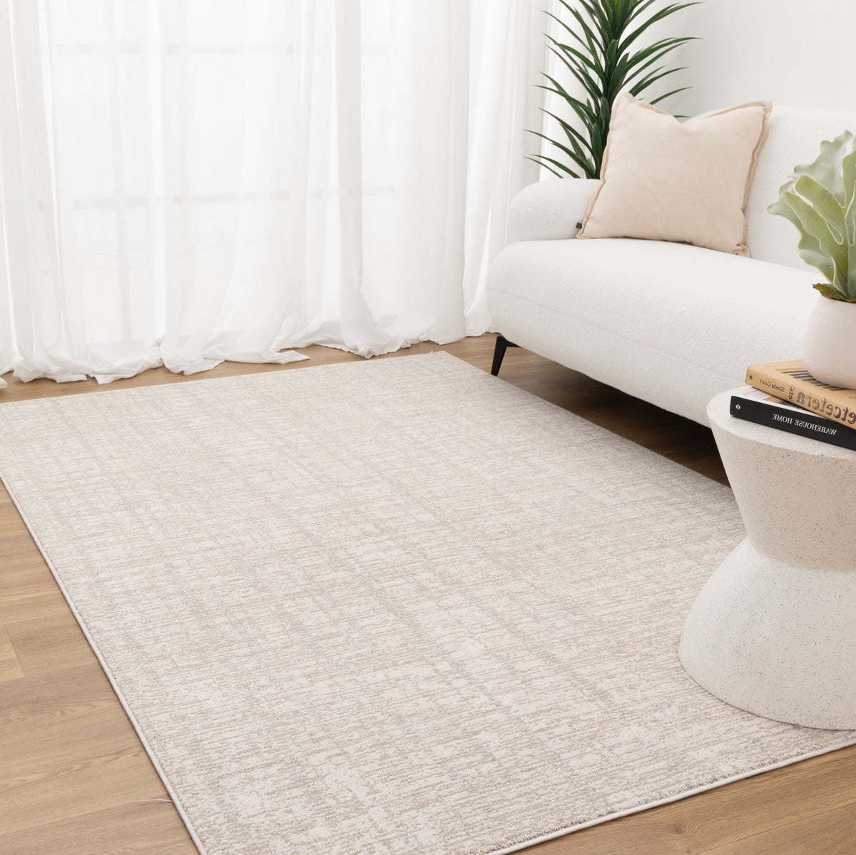 Umbria Distressed Lines Grey Beige Rug - TOS4