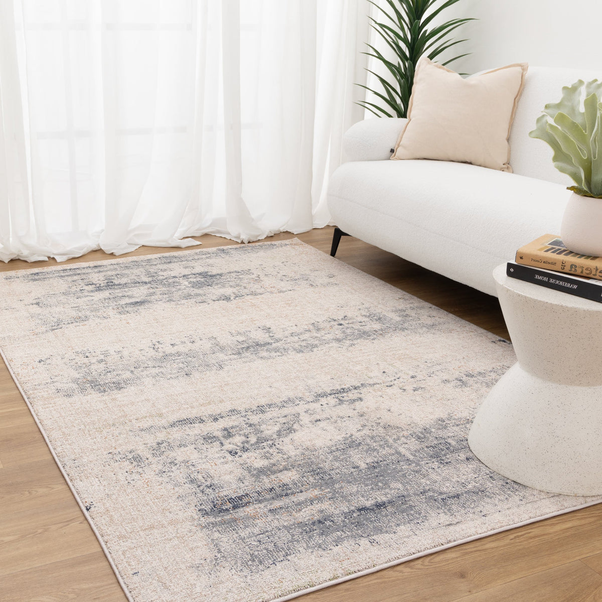 Umbria Distressed Splash Beige Blue Rug TOS5