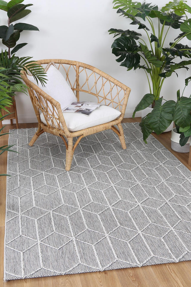 Vanuatu Isle Sikua Grey Geometric Flatweave Rug