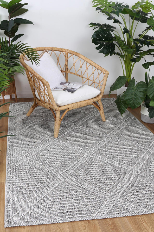 Vanuatu Isle Vouza Grey Geometric Flatweave Rug