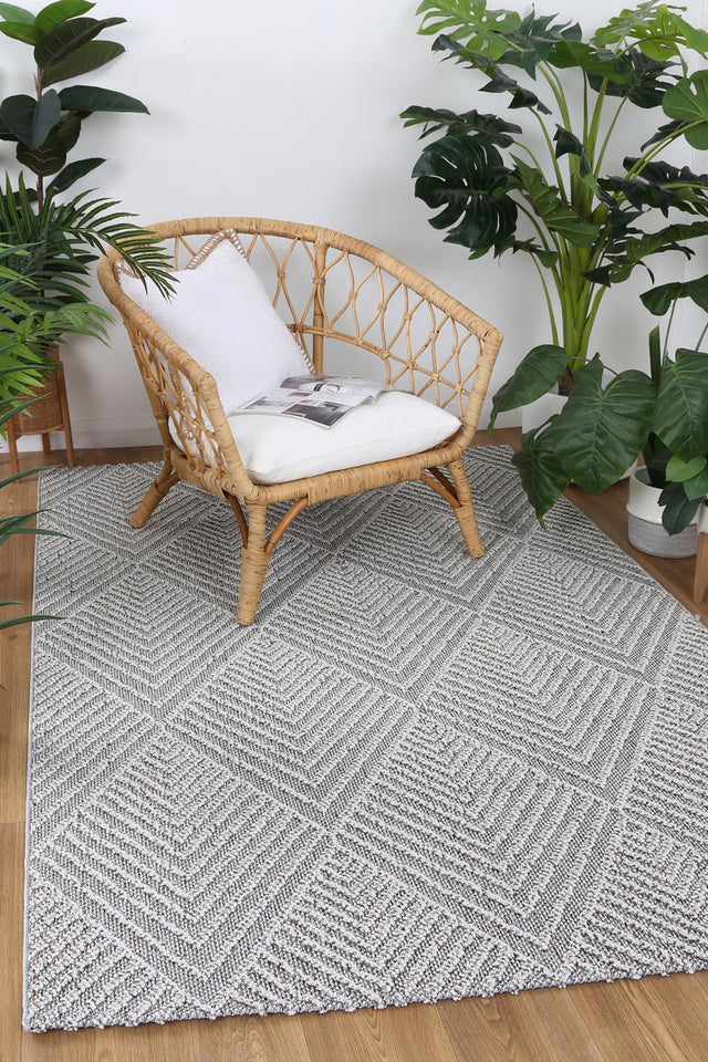 Vanuatu Isle Kini Grey Geometric Flatweave Rug