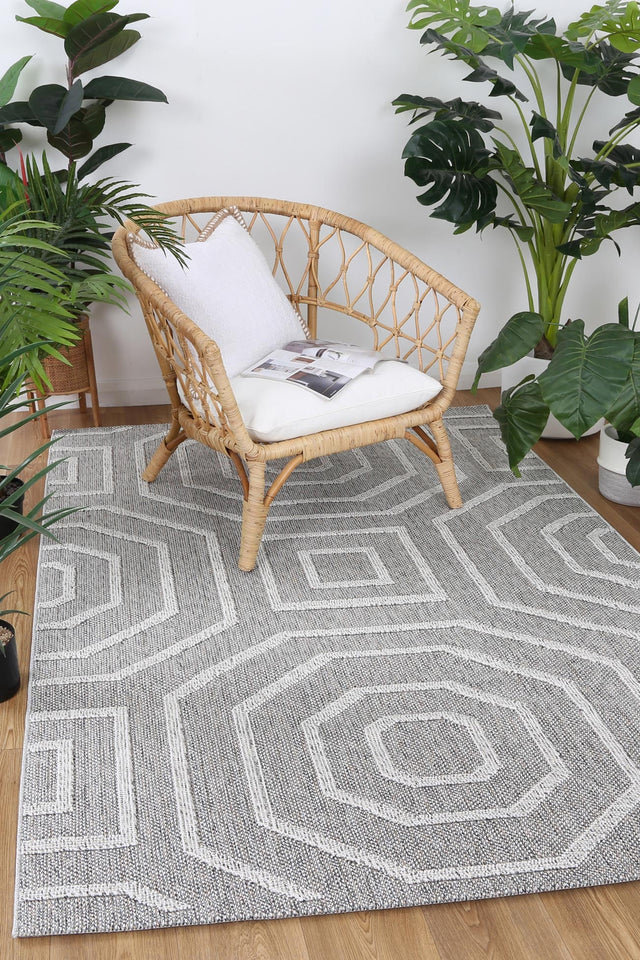 Vanuatu Isle Devesi Grey Geometric Flatweave Rug