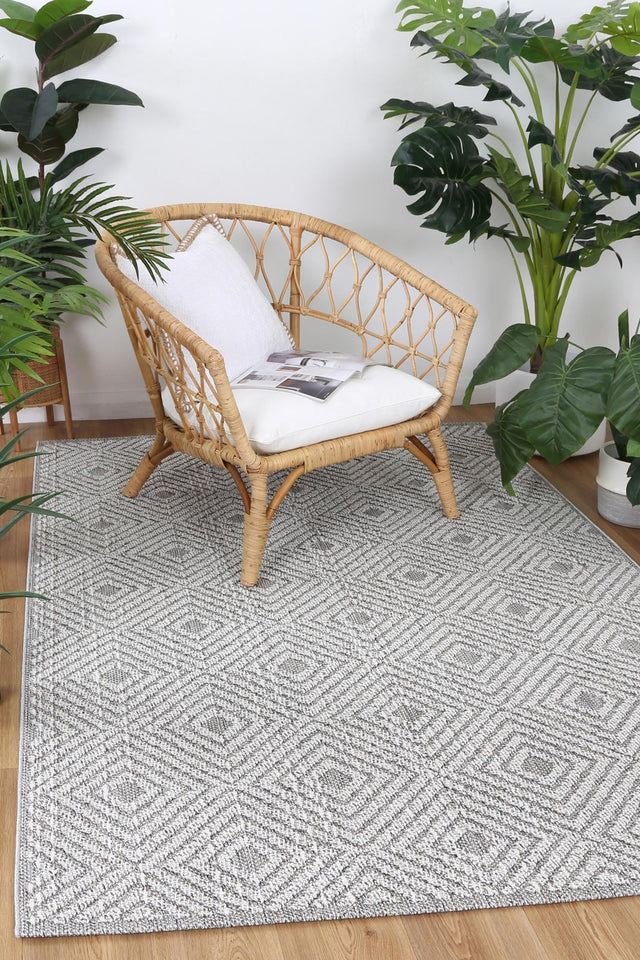Vanuatu Isle Fugui Grey Geometric Flatweave Rug