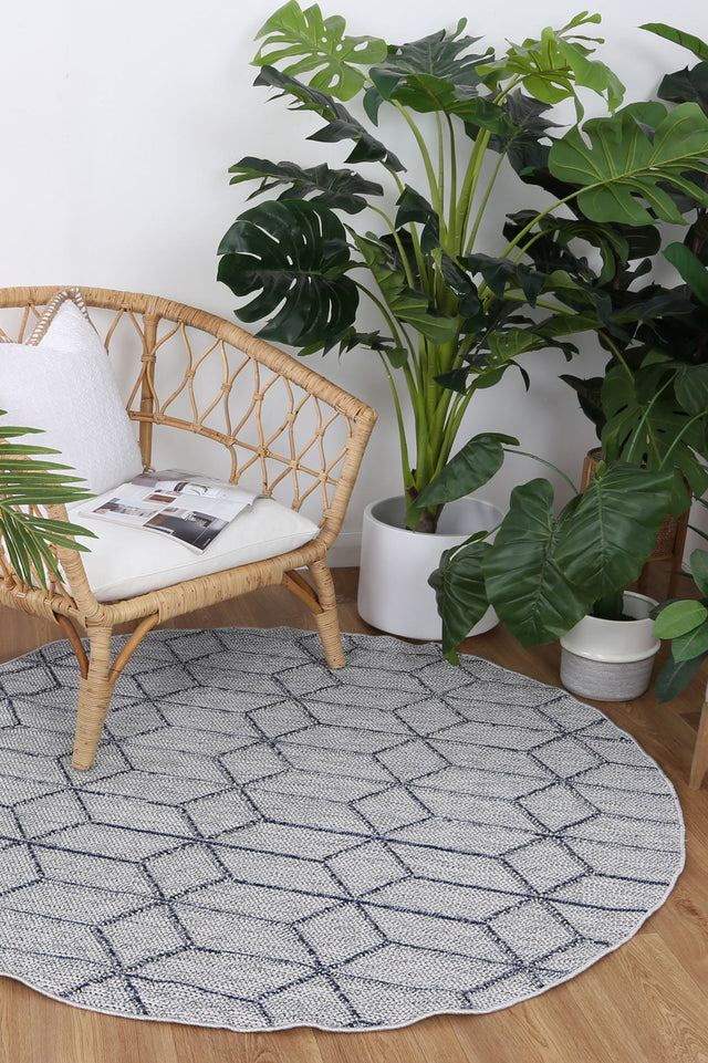 Vanuatu Isle Greenslade Charcoal Geometric Round Flatweave Rug