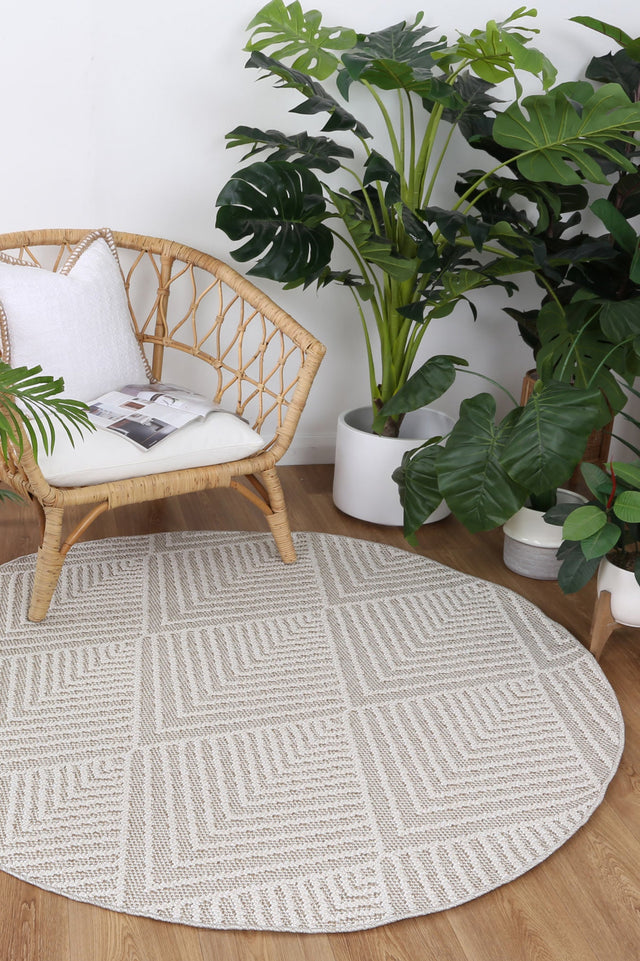 Vanuatu Isle Onika Beige Geometric Round Flatweave Rug
