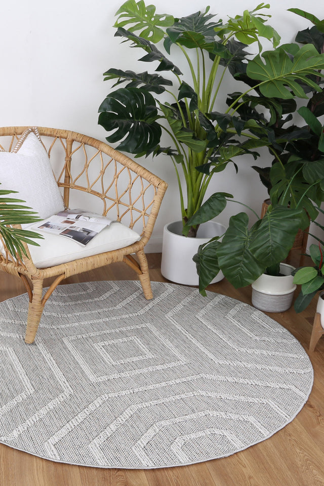 Vanuatu Isle Suri Ash Geometric Round Flatweave Rug