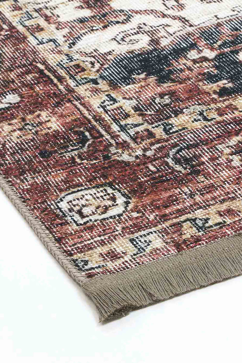 Distressed Vintage Cezanne Terracotta Area Rug - VITAL 2244-01 (with fringe)