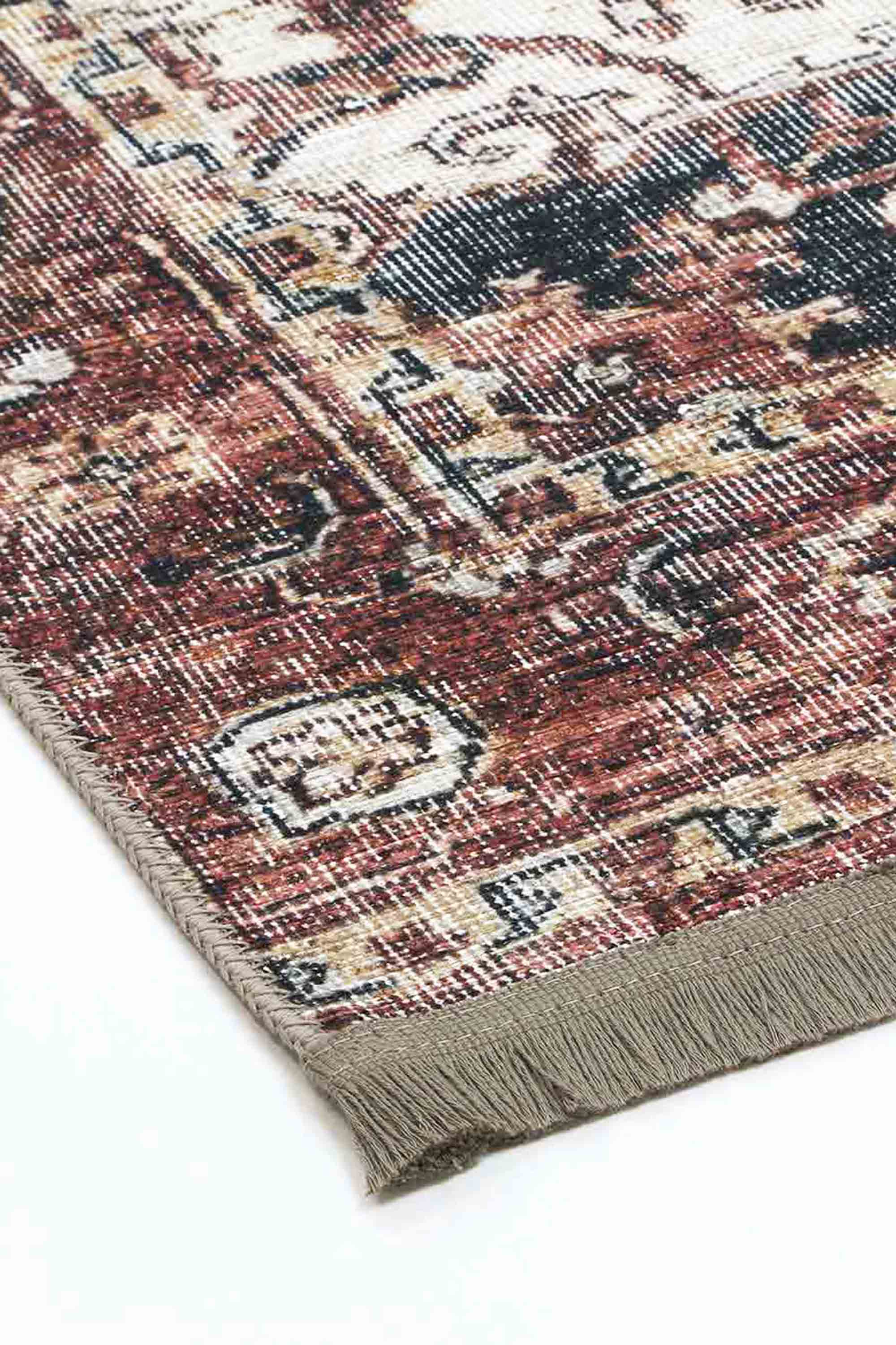 Distressed Vintage Cezanne Terracotta Area Rug - VITAL 2244-01 (with fringe)