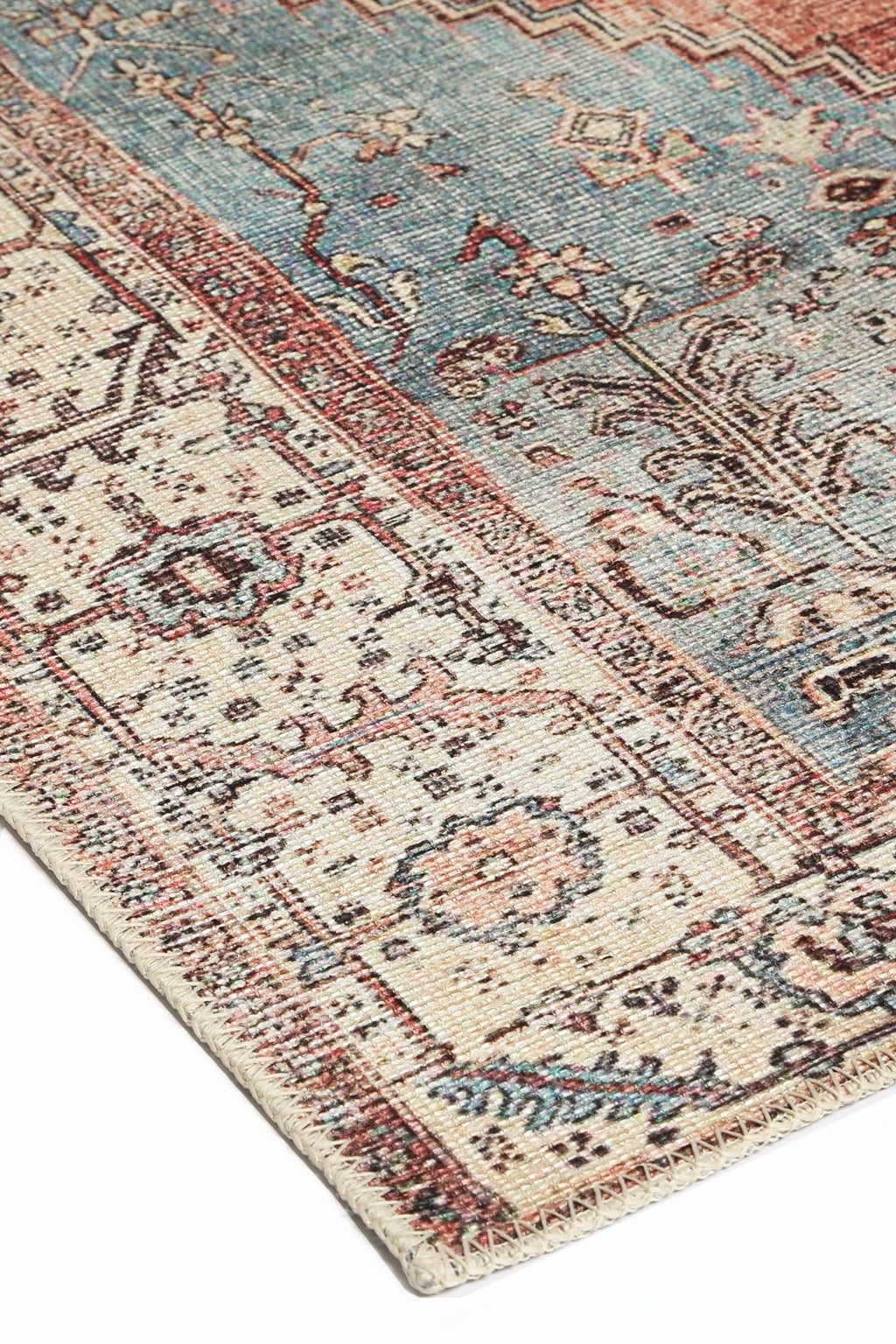 Distressed Vintage Belle Rust Blue Washable Rug - VITAL 3180-00