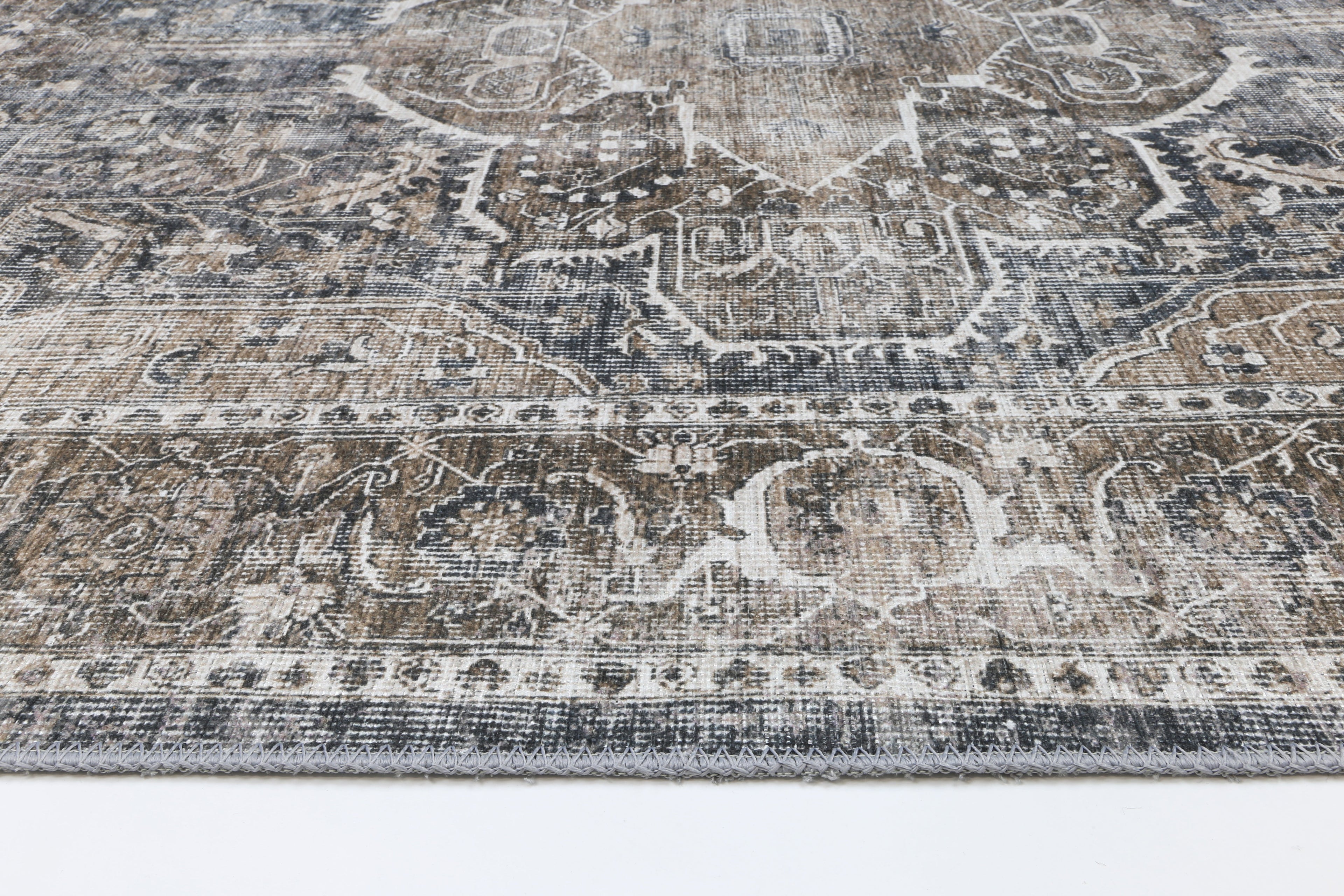 Distressed Vintage Kendra Ash Washable Rug - VITAL 3206-04