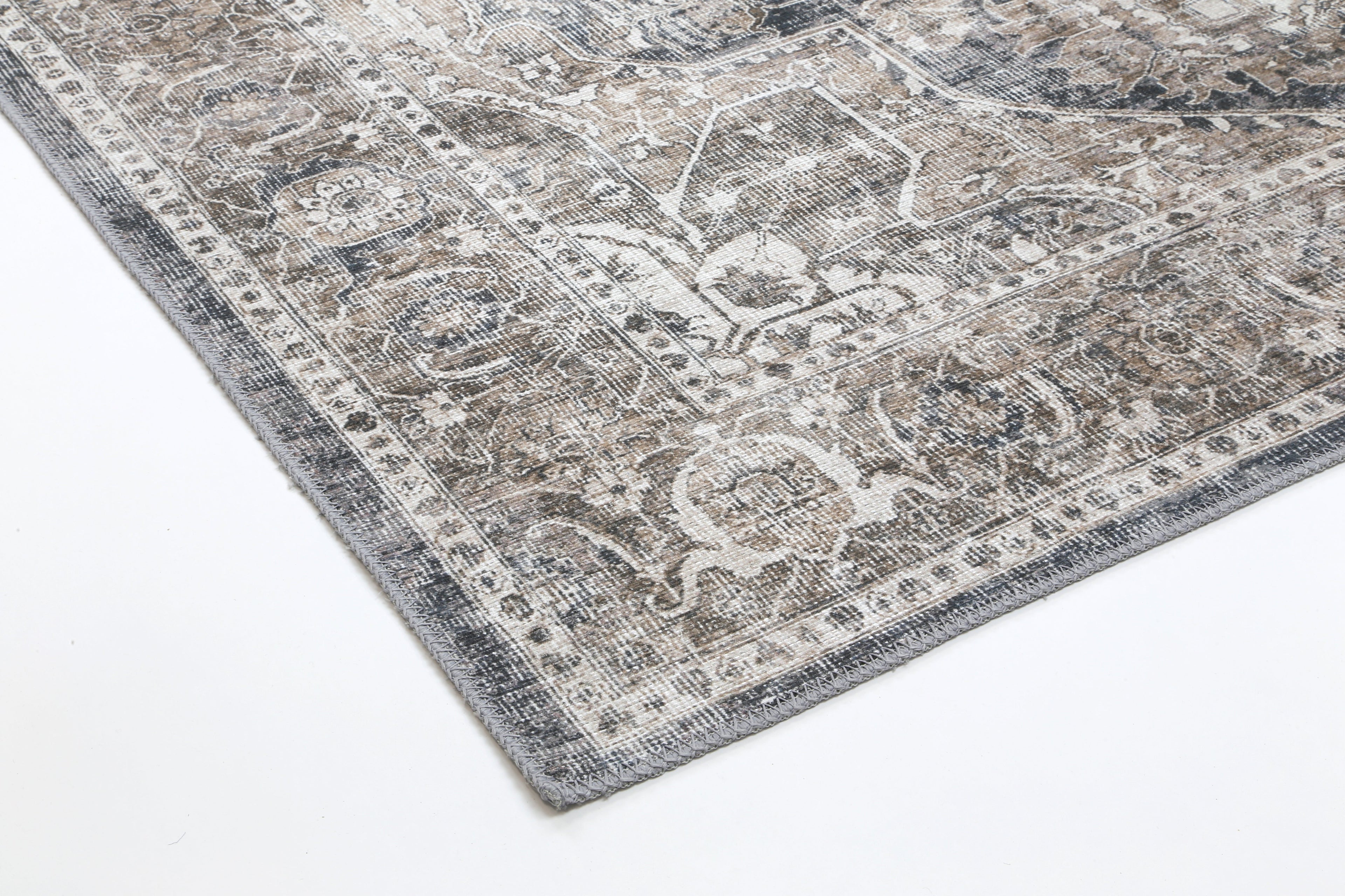 Distressed Vintage Kendra Ash Washable Rug - VITAL 3206-04