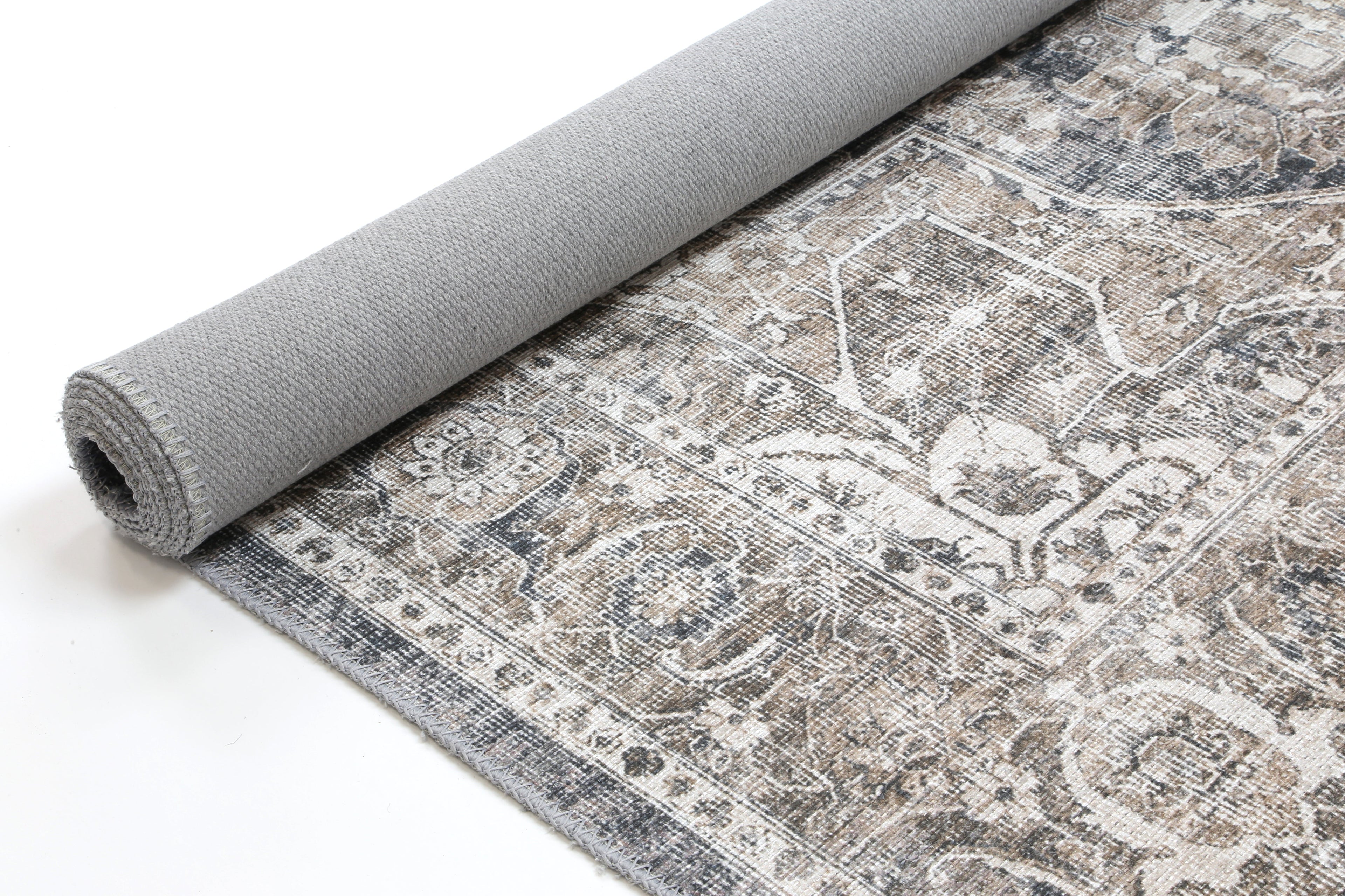 Distressed Vintage Kendra Ash Washable Rug - VITAL 3206-04