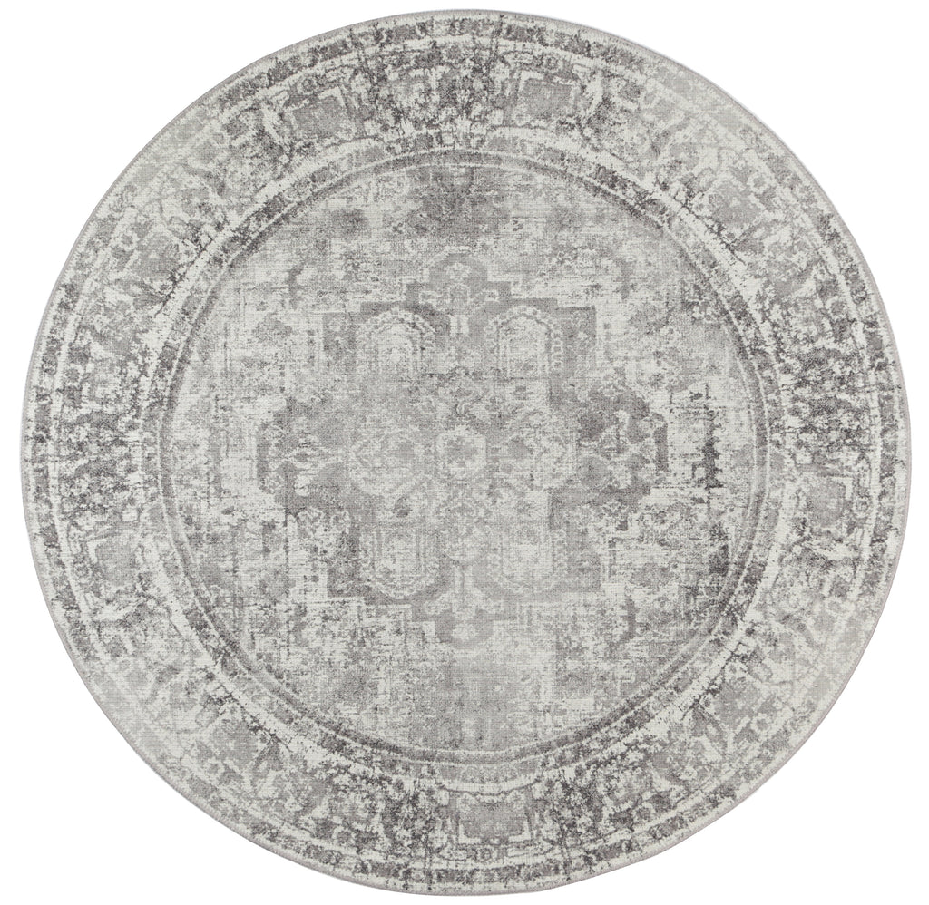 Distressed Vintage Chilaz Grey Round Rug - VITAL 2085-04