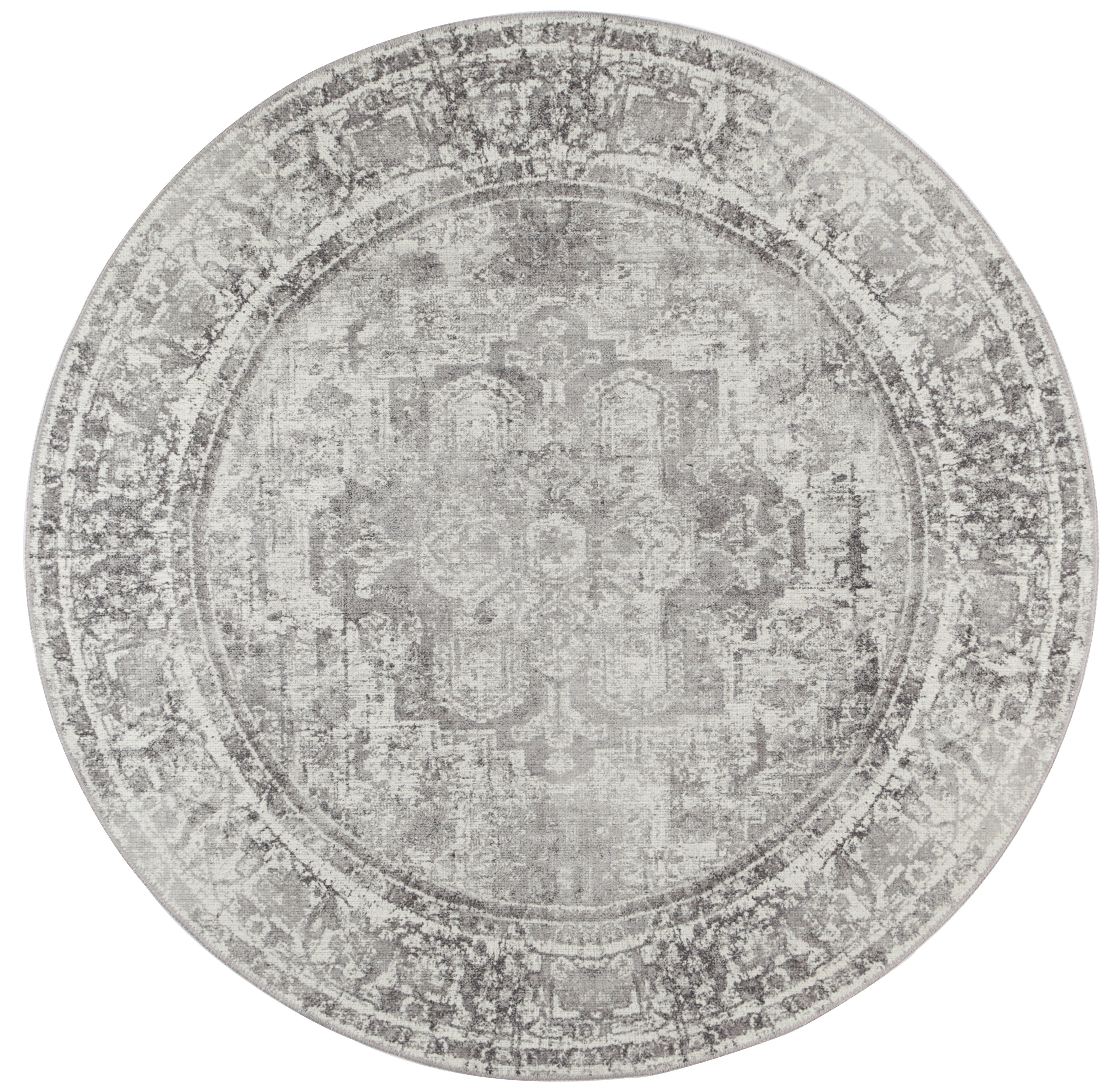 Distressed Vintage Chilaz Grey Round Rug - VITAL 2085-04