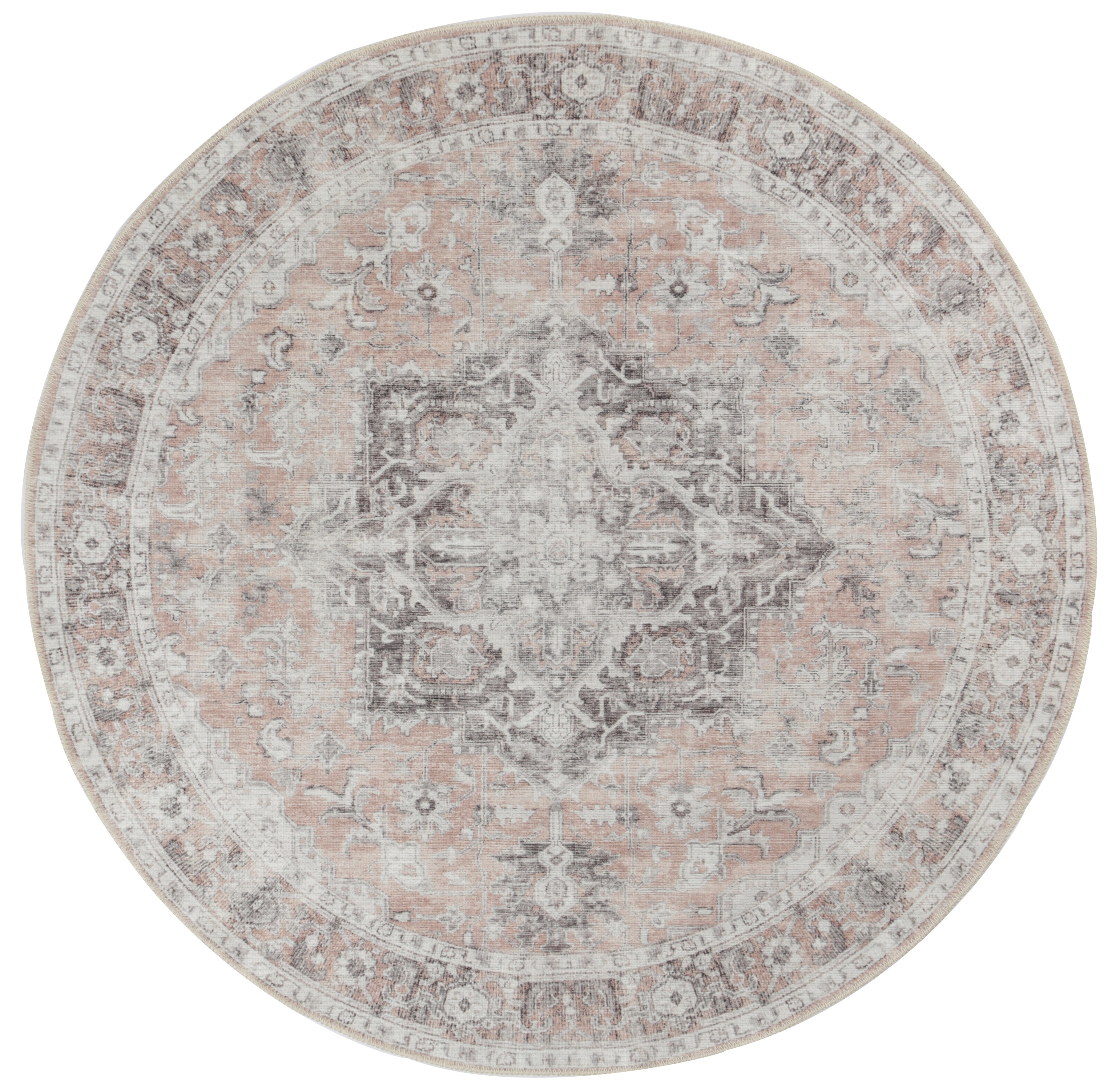Distressed Vintage Cezanne Blush Washable Round Rug - VITAL 3082-11