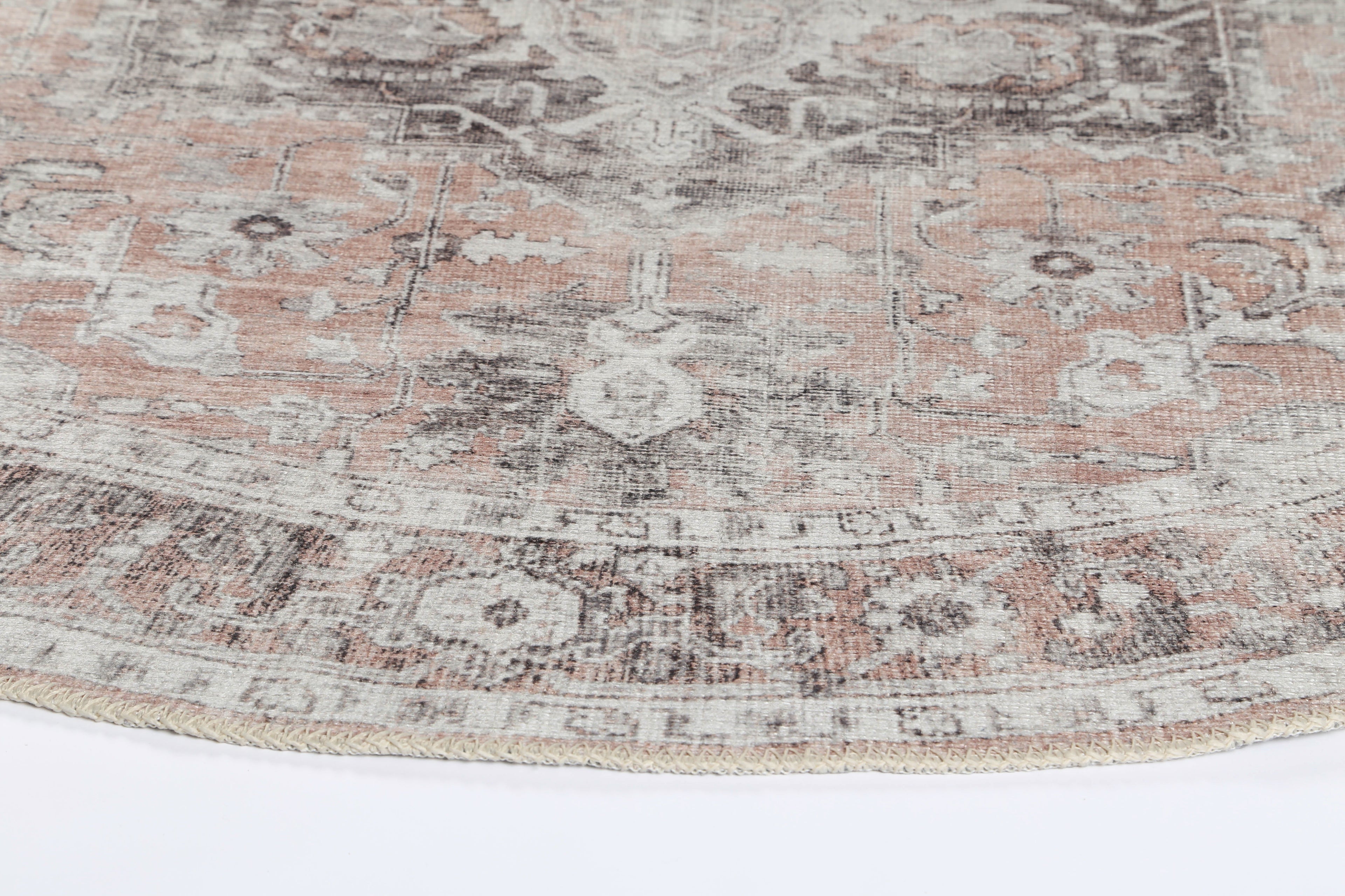 Distressed Vintage Cezanne Blush Washable Round Rug - VITAL 3082-11
