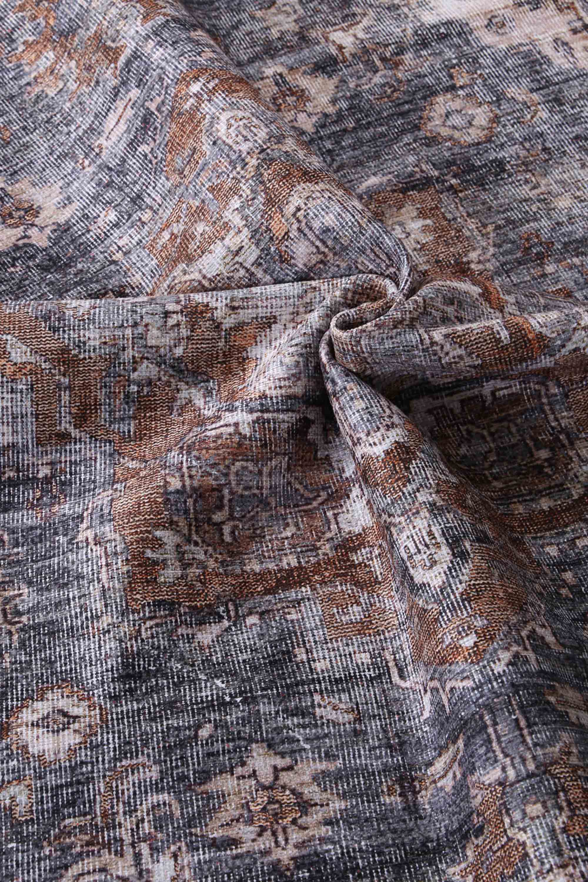 Distressed Vintage Cezanne Rabbit Gray Inca Gold Area Rug - VITAL 2244-04 (with fringe)