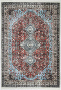 Loane Distressed Vintage Ruby & Sky Blue Rug - VITAL 2923-00 (with fringe)