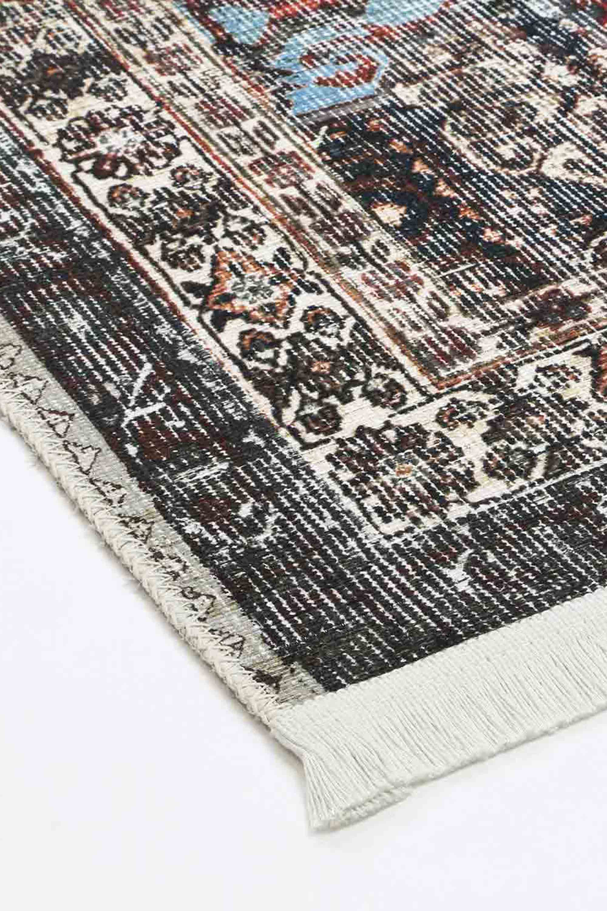 Loane Distressed Vintage Ruby & Sky Blue Rug - VITAL 2923-00 (with fringe)