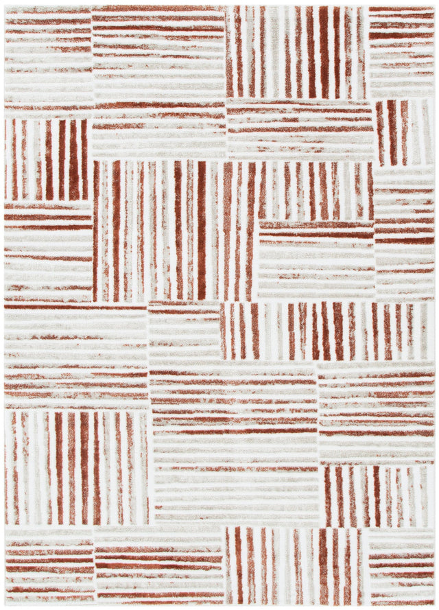 Wellesley Geometric Lines Rust Rug - W004