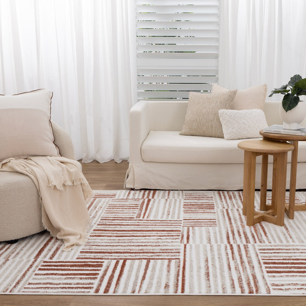 Wellington Geometric Lines Rust Rug - W004