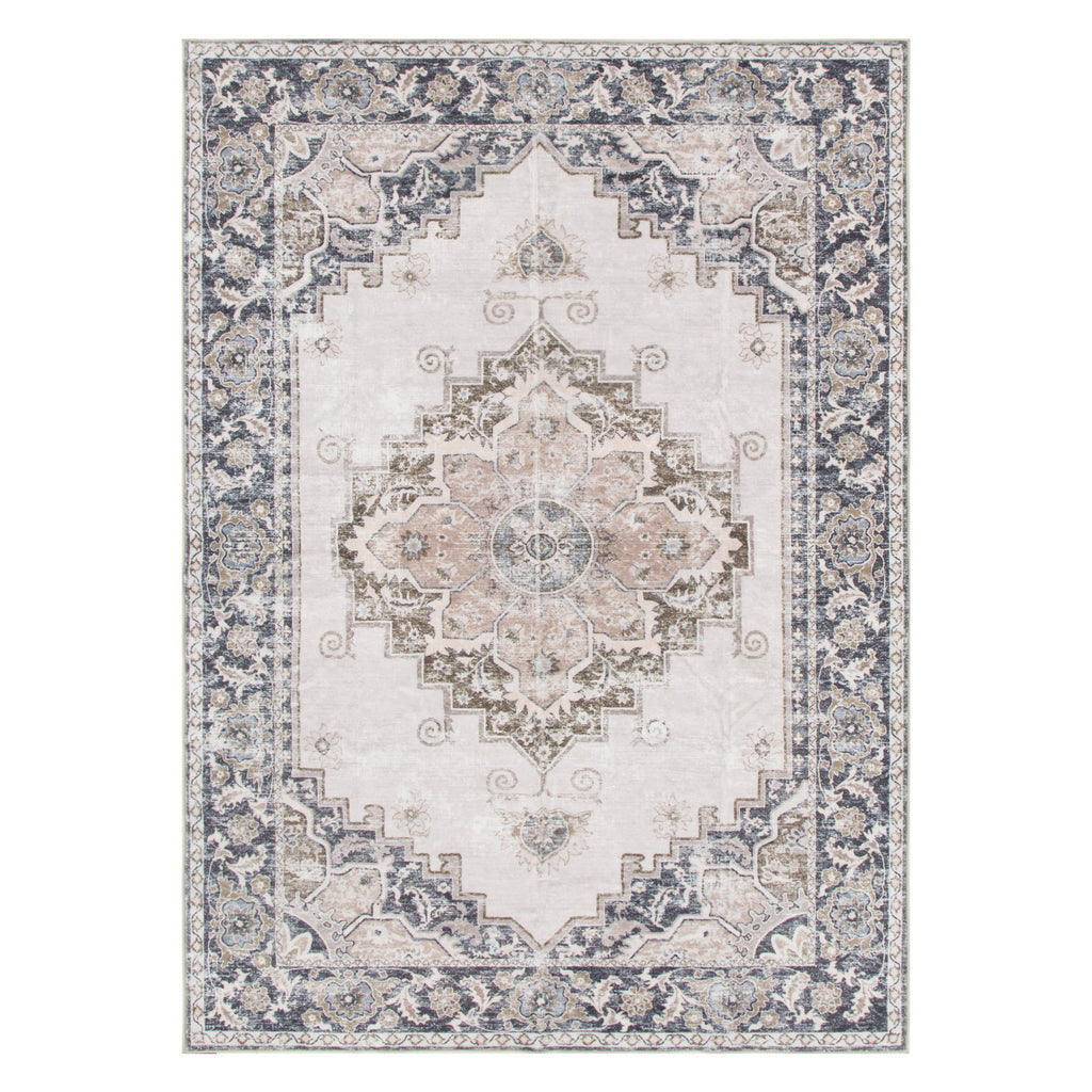 Washwell Beige Grey Machine Washable Rug - WASH004