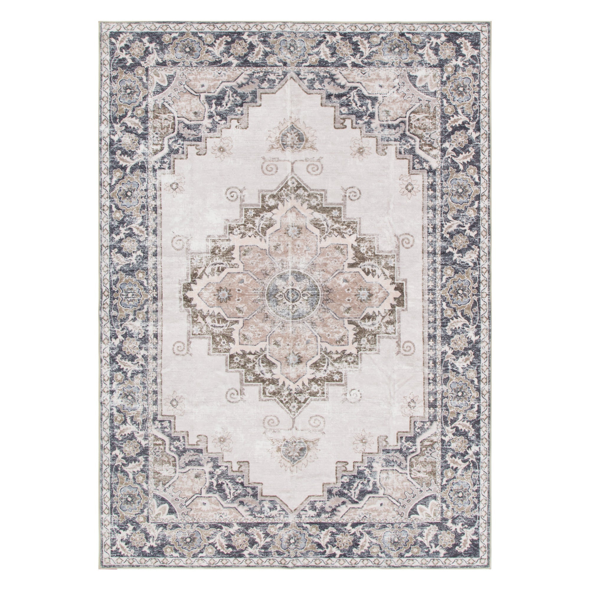 Washwell Beige Grey Machine Washable Rug - WASH004