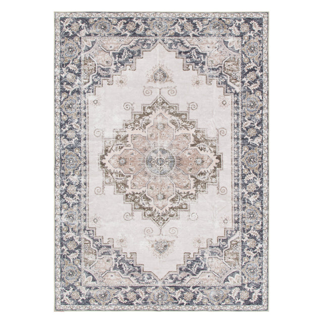 Washpro Beige Grey Machine Washable Rug - WASH004