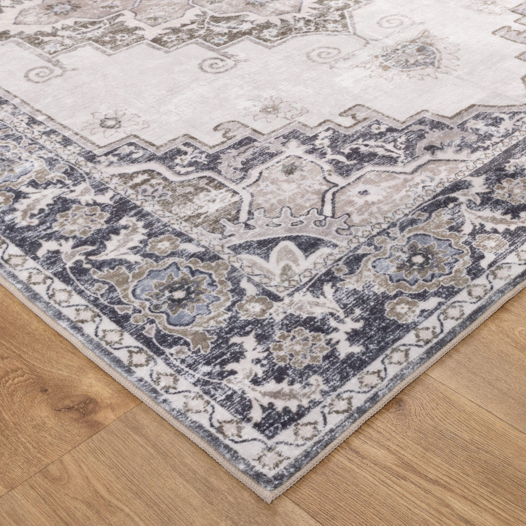 Washwell Beige Grey Machine Washable Rug - WASH004