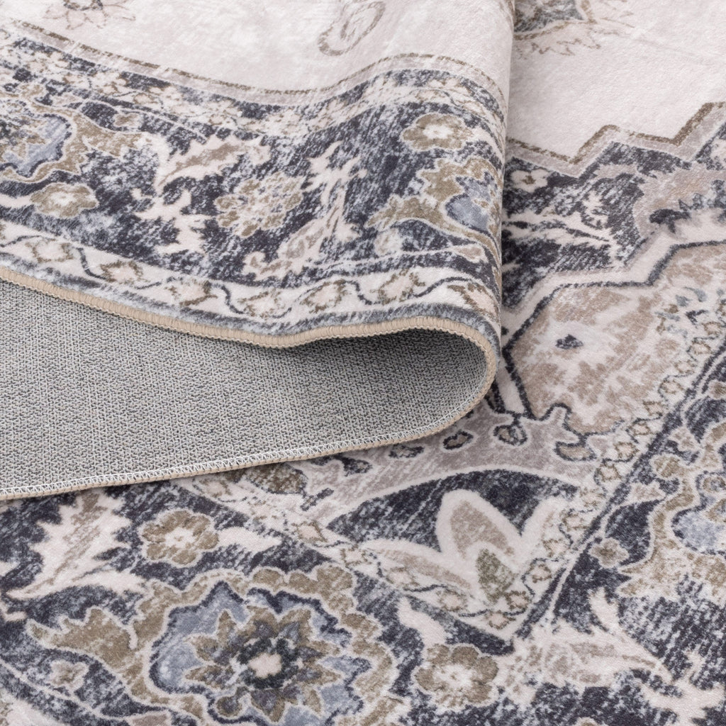 Washwell Beige Grey Machine Washable Rug - WASH004